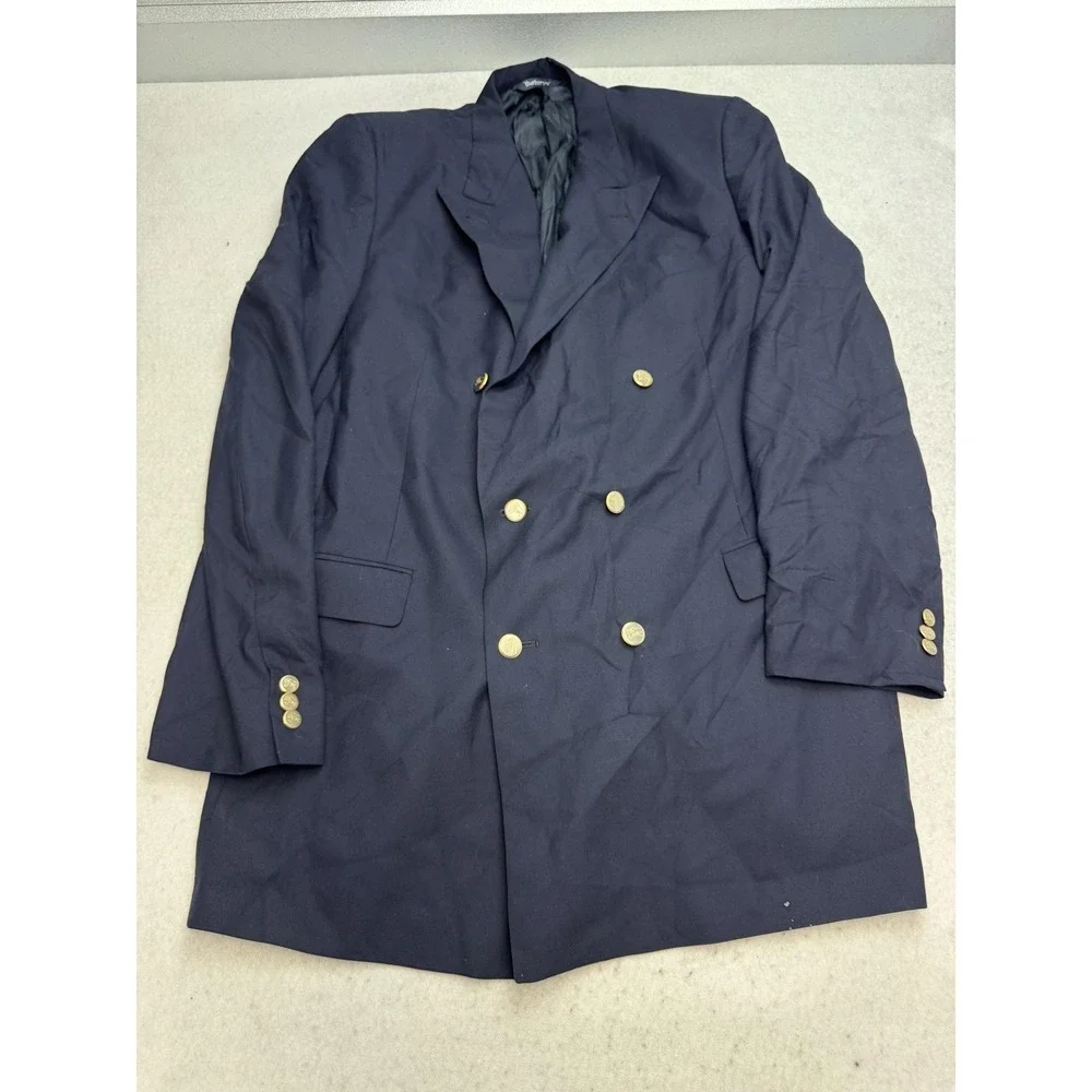 Vintage Burberrys Blazer Mens 46XL Blue Super 100s Wool Gold Buttons Jacket
